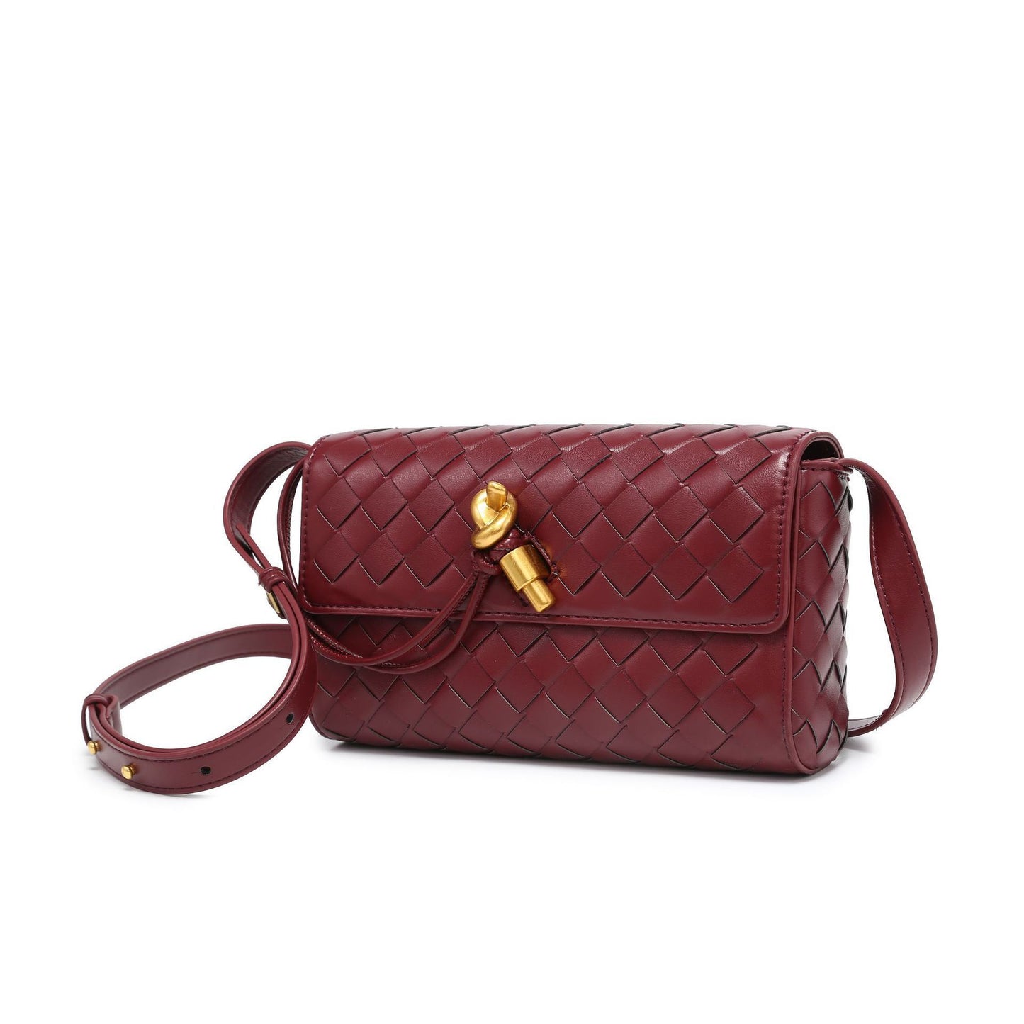 WOVEN FLAP BAG dark red