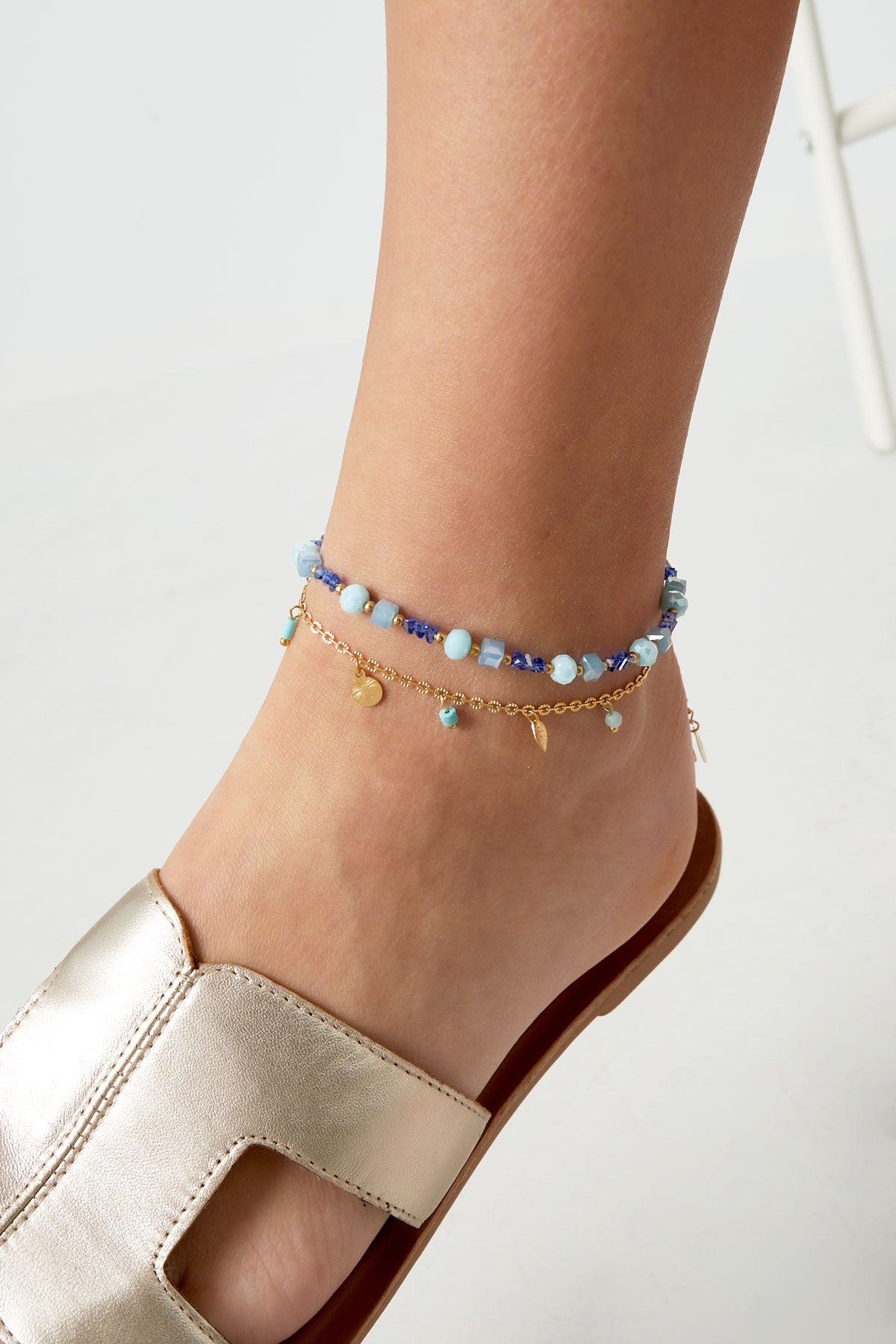 COLOR BEADS ANKLET beige