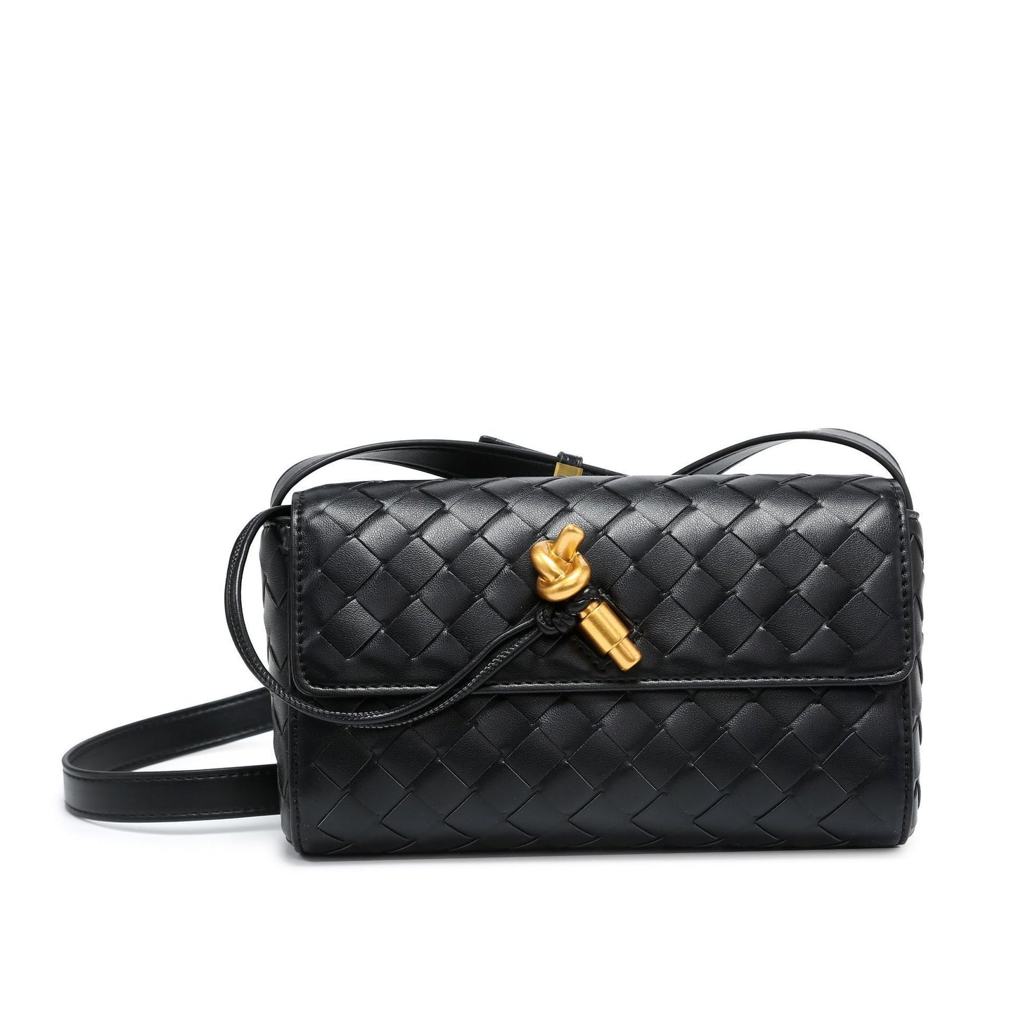 WOVEN FLAP BAG black