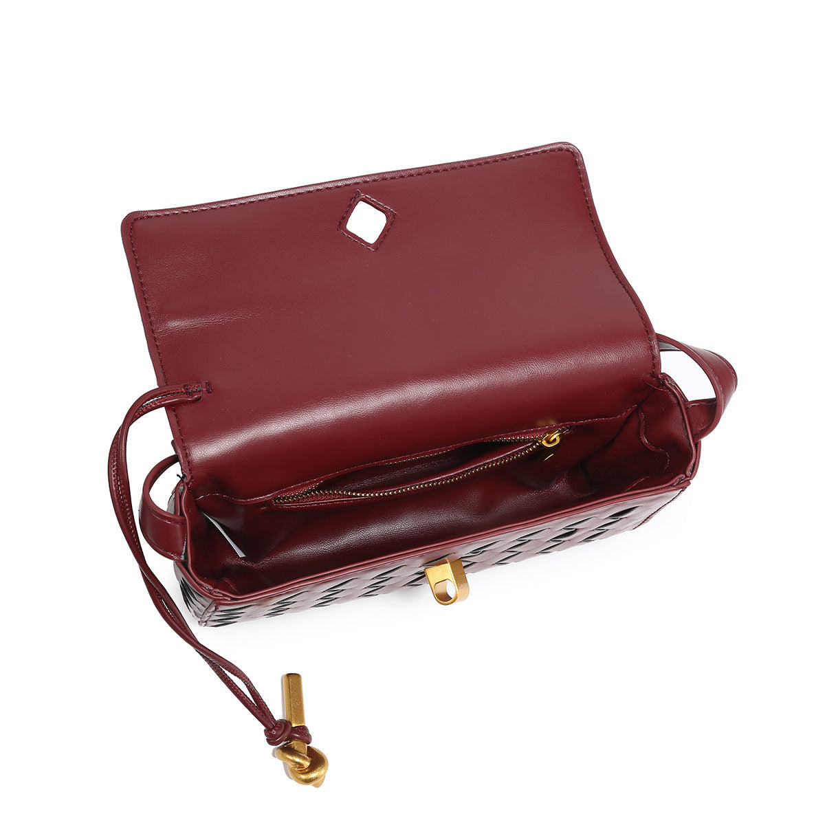 WOVEN FLAP BAG dark red