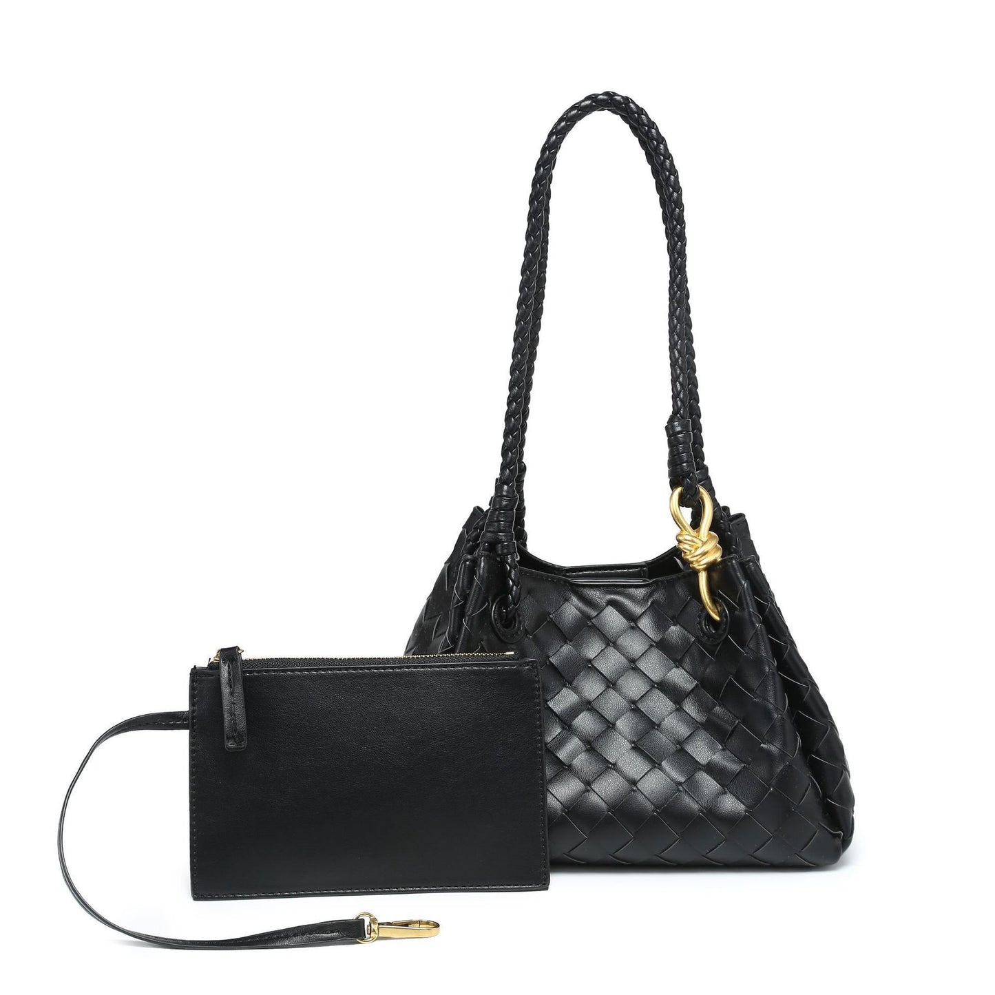 WOVEN PEBBLE BAG black