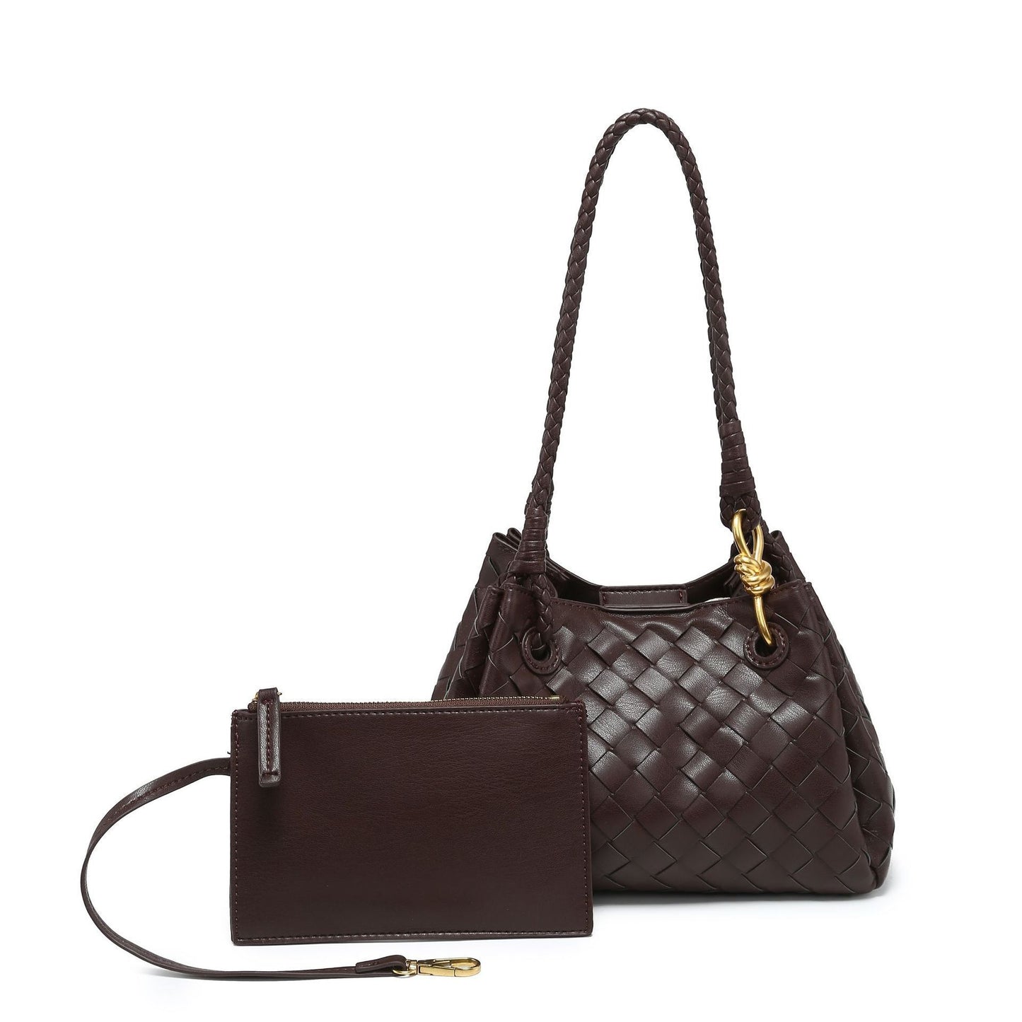 WOVEN PEBBLE BAG dark brown